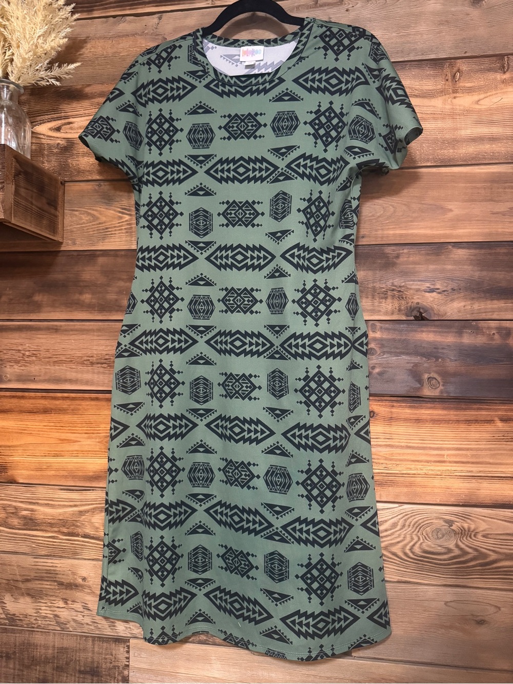LuLaRoe Marley Short Sleeve Sage Green Aztec Print Dress | NWOT | Size XS